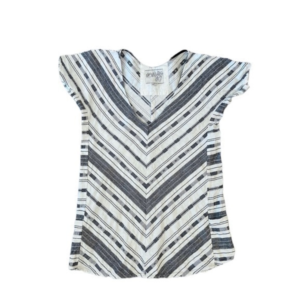 Ace & Jig Striped Casual Cotton Linen‎ Blend Short Sleeve Shirt